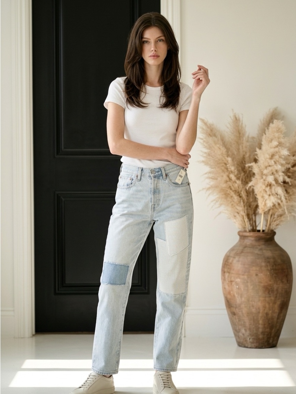 Levi's 501 Light Blue & White Patch Straight-Leg Jeans
